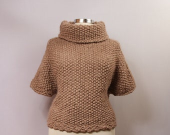 Knit Sweater for Women, Sweater Merino Wool, Alpaca, Turtleneck Sweater, Cape Sweater, Knit Pullover, Chunky Cowl Sweater, Sweater Poncho