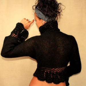 Knit Shrug Black, Hand Knitted Bolero, Crochet Shrug, Evening Shrug, Bolero Cardigan, Shrug Jacket, Knit Bolero Long Sleeve