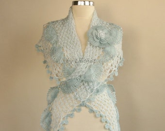Crochet Shawl Turquoise, Wedding Shawl, Bridal Shawl, Shawl Scarf, Wedding Shrug Bridal Bolero, Flower Shawl, Bridal Cover Up, Gift for Her