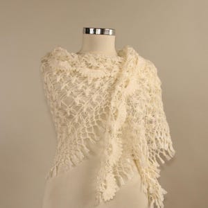Bridal Shawl Ivory, Crochet Fringe Shawl, Shawl Scarf, Wedding Shawl, Bride Shrug and Bolero, Evening Shawl, Wedding Cover Up, Gift for Her