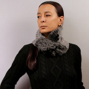 Knit Collar Scarf Alpaca Wool, Knit Cowl Buttons, Infinity Scarf Charcoal Grey, Soft Chunky Cowl, Thick Warm Neck Cowl, Unisex Winter Scarf image 1