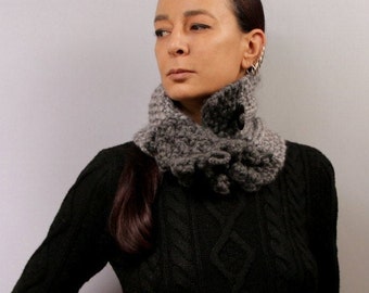 Knit Collar Scarf Alpaca Wool, Knit Cowl Buttons, Infinity Scarf Charcoal Grey, Soft Chunky Cowl, Thick Warm Neck Cowl, Unisex Winter Scarf