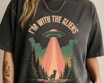 Shirt retro kat ontvoering, grappige kat meme T-shirt, vintage jaren 90 grafisch T-shirt, shirt kattenliefhebbers cadeau, retro alien T-shirt, shirt humor kat eigenaar