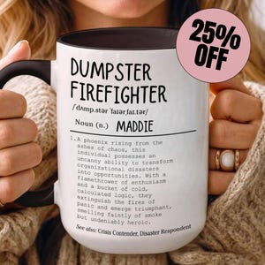 Funny Dumpster Firefighter Mug with Funny Definition, Workplace Bestie Gift, Personalized Manager Mug, Funny Boss Gift Idea, Coworker Gift