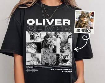 Anpassad t-shirt med husdjursfoto, personlig kattporträtt-t-shirt i bekväm färg, bootleg-katt-t-shirt, minnesgåva för husdjur, kattälskare-t-shirt, minnesgåva