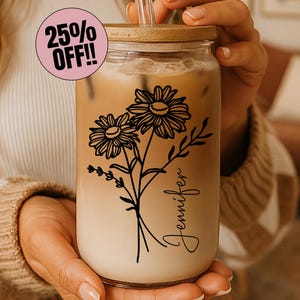 Personalized Birth Flower Glass Tumbler - Custom Birth Flower Gift for Bridesmaid - Bridesmaid Proposal Gift - Birth Flower Wedding Gift