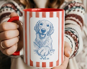 Custom Dog Line Drawing Mug: Personalized Dog or Cat Portrait from Photo, Memorial Pet