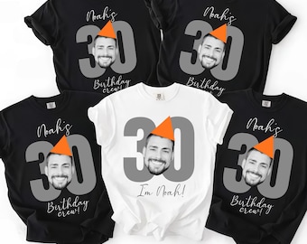 Aangepaste foto gezicht verjaardagsshirt, shirt verjaardag wedstrijd, gepersonaliseerde foto partij T-shirt, shirt grappige groepsverjaardag, shirt 30e 40e verjaardag