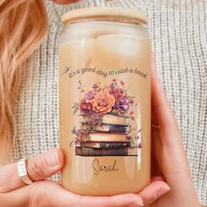 Book Ice Coffee Cup, Book Lover Gifts, Bookish Glass Tumbler, Bookish Gift For Book Lover, Bookish Glass Can, Iced Coffee Glass