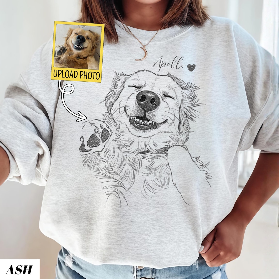 Custom Dog Photo Sweatshirt, Dog Owner Xmas Gift, Personalized Pet Portrait from Photo, Cu