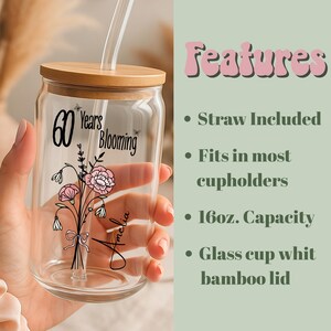 21 Years Old Gift Iced Coffee Cup 21st Birthday Glass Turning 21 Gift With Birthflower Glass Tumbler Twenty First Birthday Glass With Flower image 6