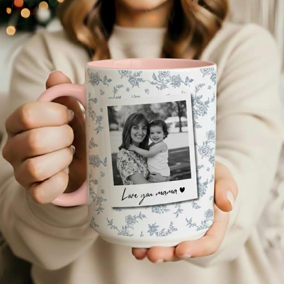 Custom Mom Photo Mug: Vintage Floral Mug For Mothers Day, Mom Birthday Gift