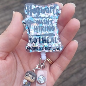 Wizard Badge Reel with or w/out Bitty Pop Charm-Healing Muggles-Magic Badge Reel-Hogwarts Retractable Badge Reel-ID Badge-Nurse Badge Reel