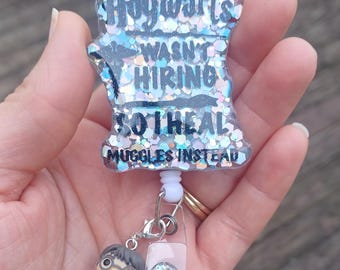 Wizard Badge Reel with or w/out 2 Bitty Pop Charm-Healing Muggles-Magic Badge Reel-Hogwarts Retractable Badge Reel-ID Badge-Nurse Badge Reel