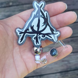 Deathly Hallows Retractable Badge Reel: Wizard Magic, Glitter Acrylic