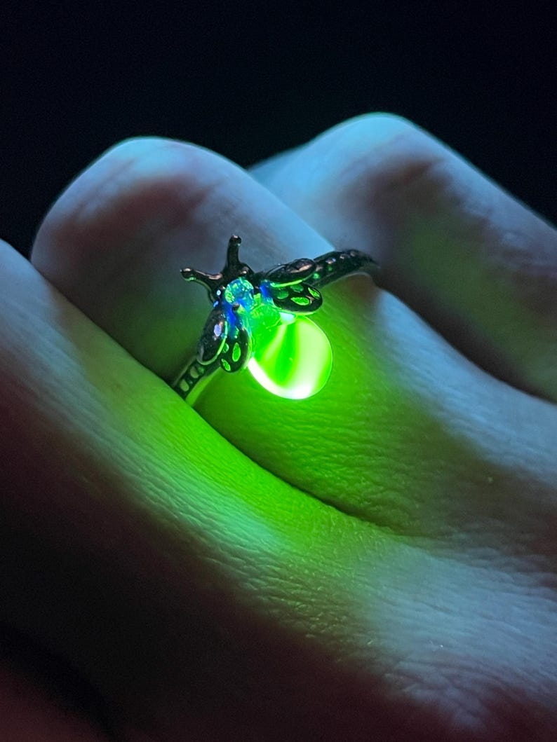 Firefly Rings Mecanic Uranium Glass (firefly) Ring | Yellow Vaseline Bug Jewelry | It Glows ...