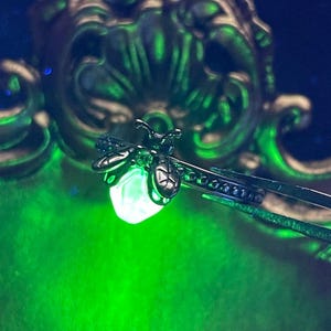 Uranium Glass (Firefly) Ring | Yellow Vaseline Bug Jewelry | It Glows Neon Green Under UV Light | Metallic Glow-In-The-Dark Luminous Insect