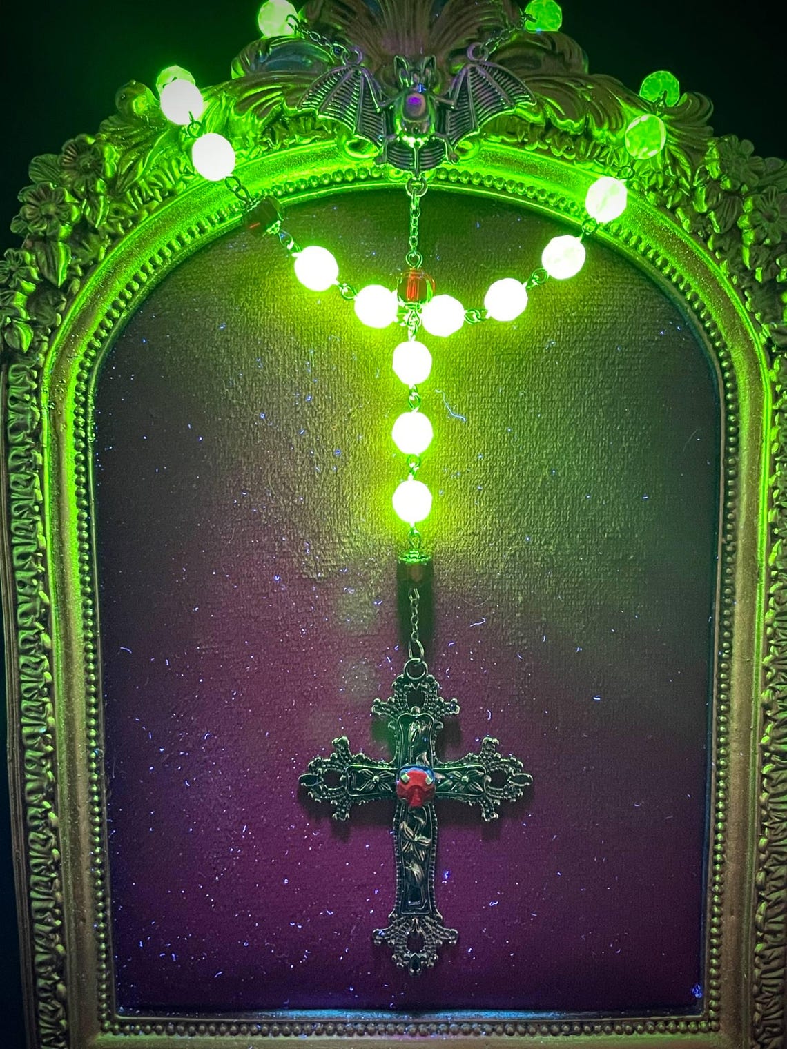 Vampire Rosary From (uranium Glass) Gothic Crimson Blood Necklace