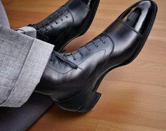 Handmade Black Leather Ankle Boots, Men's Dress Boots