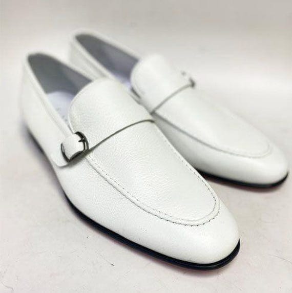 handmade men white leather moccasins shoe Premium Handmade Leather Moccasins Formal White Loafer main image 3