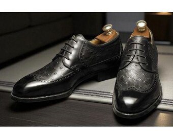 Handmade Two Tone Leather Oxford Brogue Shoes, Goodyear Welted