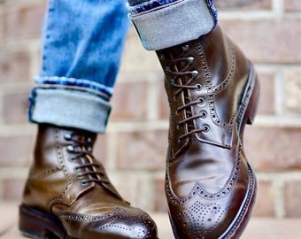 Men's Handmade Brown Leather Ankle Boots, Dress Boots