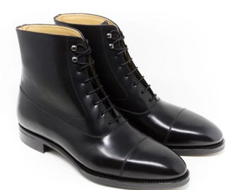 Handmade Black Leather Ankle Boots, Men's Dress Boots