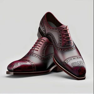 Handgjorda Oxford Brogue-skor i rött patinerat läder, Goodyear-randsydda