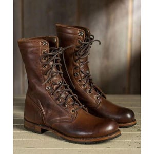 Handmade Leather Military Boots, Tan Brown Ankle Boots