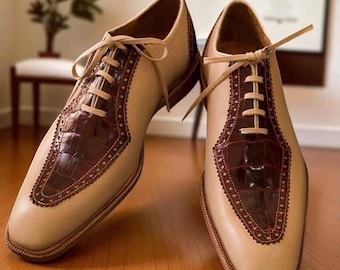 Handmade Leather Oxford Brogue Shoes, Goodyear Welted