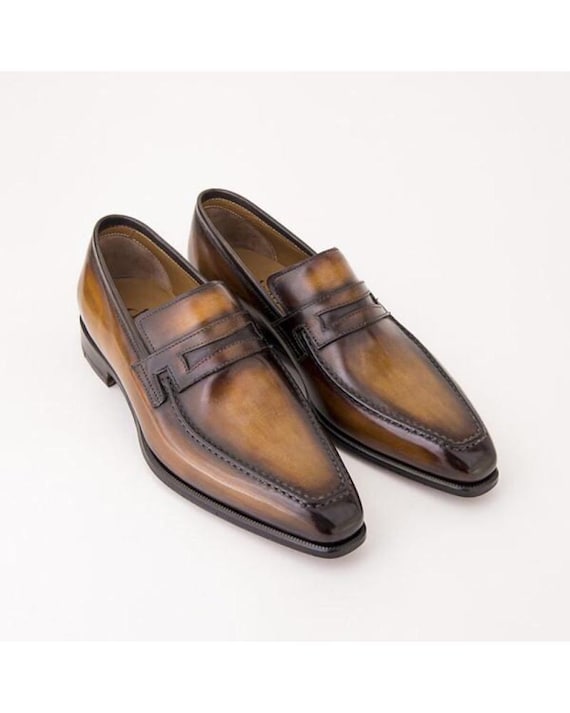 Brown Leather Loafers with Polished Finish and Square Toe Men main image 2