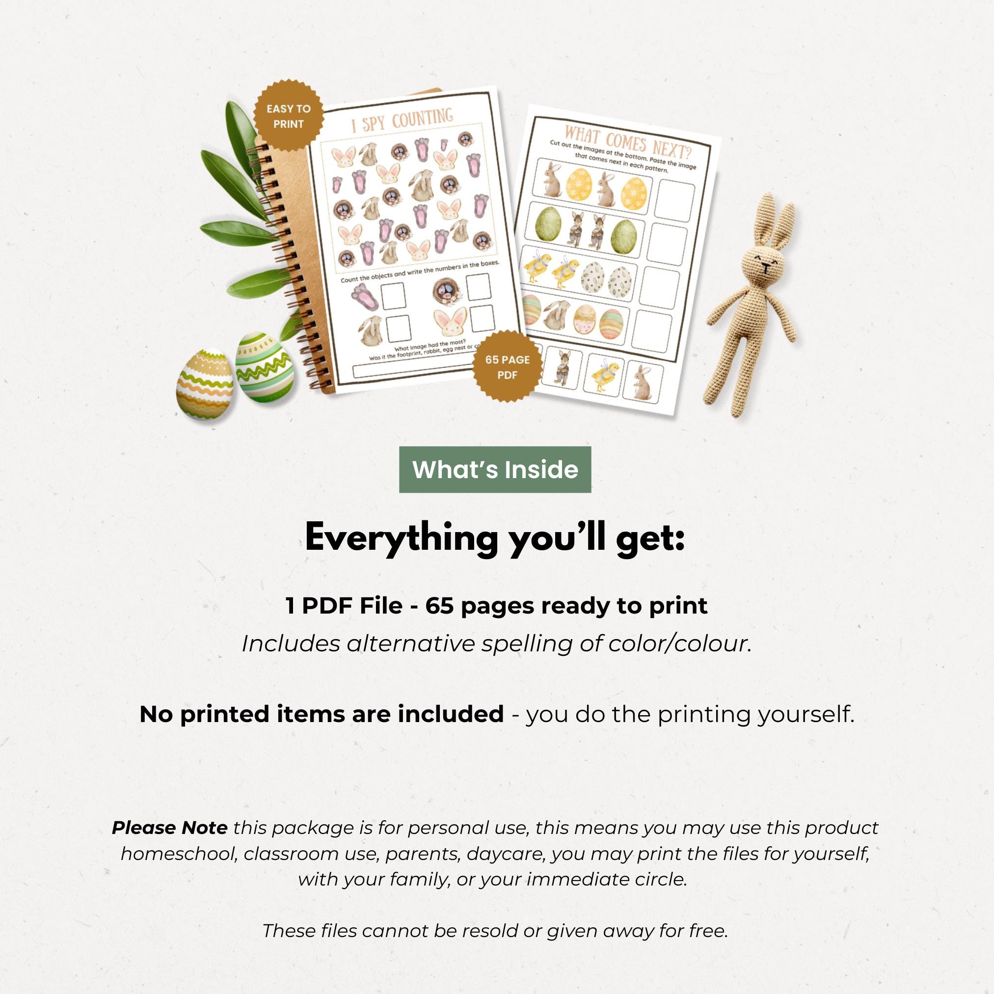 Easter Activity Pack for Kids, Printable Easter Worksheets, Homeschool ...
