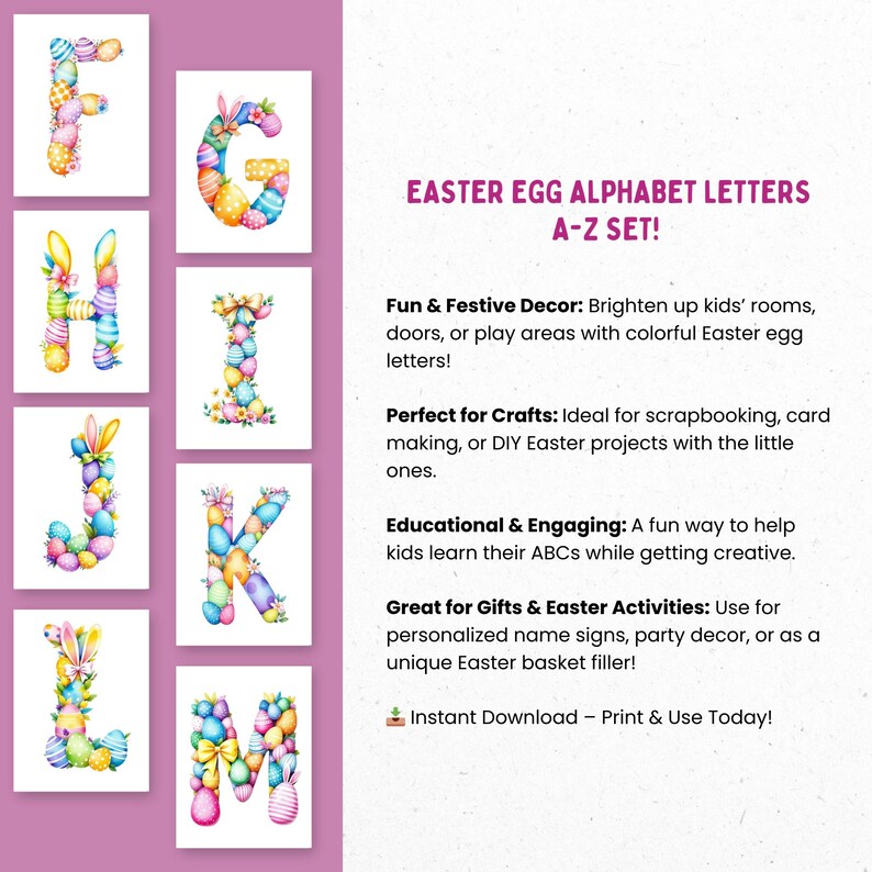 Easter Printable Alphabet Letters Wall Art & Craft, Pastel Watercolor ...