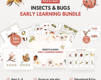 Insects & Bugs Early Learning Bundle, Printable Worksheets Flashcards Crafts, Preschool Homeschool, Spring Theme Morning Basket PDF