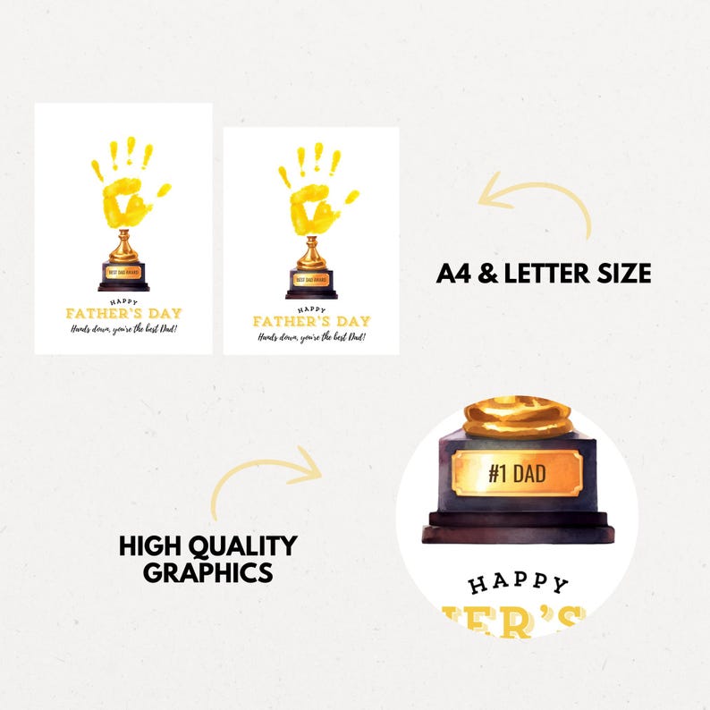 Father's Day Handprint Craft Printable – Best Dad Trophy Art, DIY Gift ...