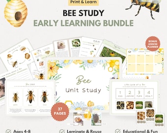 Bee Early Learning Bundle, Printable Worksheets clip cards Crafts, Preschool Homeschool, bees study Insect Theme Morning Basket activity PDF