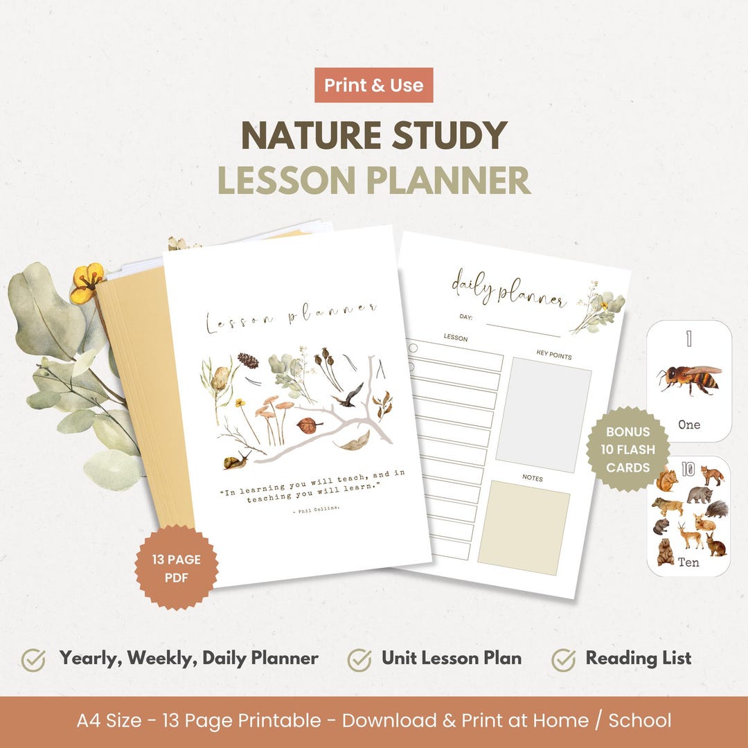 Nature Theme Lesson Plan Printable, Homeschool Teacher Planner, Weekly ...