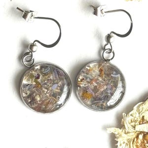 Pressed Flower Earrings: Real Purple Snapdragon, White Daisy, Stainless Steel