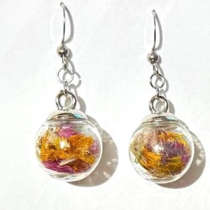 Real Pressed Flower Earrings: Stainless Steel Confetti Baubles