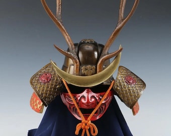 Antiguo casco samurái vintage - Shikabosuke kabuto con máscara - Muy raro Tsushima