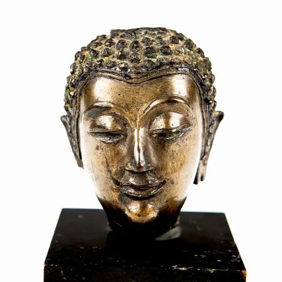 仏教美術　タイ　石仏　頭俑　仏頭　台座・時代箱付　C　R3766 通販売 【古玄社】仏教美術 古青銅造／観音仏頭 台付 TND118 【公式通販】
