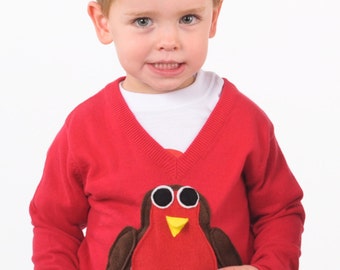 Kids Robin Christmas Sweater with squeaky belly and bells