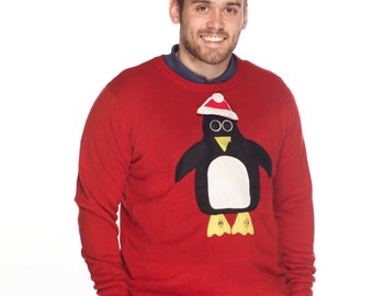 Pablo Penguin Christmas Sweater with removable Santa hat