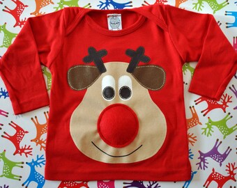 Squeaky Nose Rudolph Baby Christmas Top - Borderline Too Cute