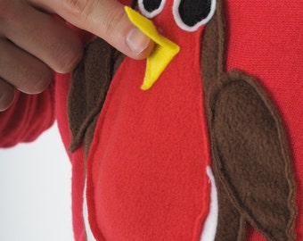 Rodney Robin Christmas Sweater with squeaky belly and bells on his feet - V Neck