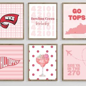 Western Kentucky Universität Drucke, 6er-Set, College Wanddekoration, Digitaldruck, Wohnheimdekoration