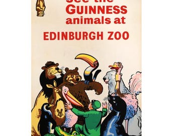 Digital "Animals At Edinburgh Zoo" Vintage Guinness Advertising Poster [Ready to Print Download]
