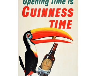 Digital "Toucan Opening Time Is Guinness Time" Vintage Guinness Advertising Poster [Ready to Print Download]
