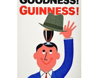 Digital "Goodness Hat Irish Stout" Vintage Guinness Advertising Poster [Ready to Print Download]