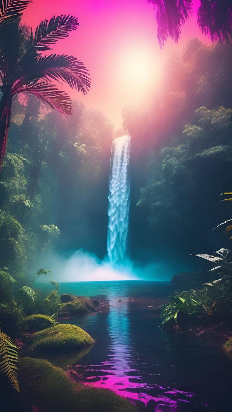 Lugna telefonbakgrunder med vattenfall – Estetiskt med flödande natur – Digital nedladdning bild 4